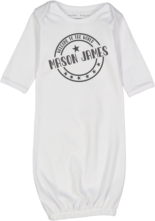 Welcome to the World Boy White Gown Personalized