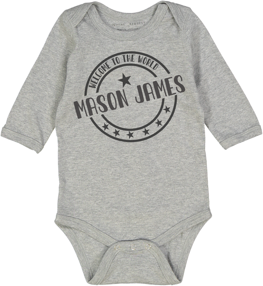 Welcome to the World Boy Gray LS Body Personalized