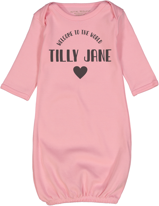 Welcome to the World Heart Pink Gown Personalized