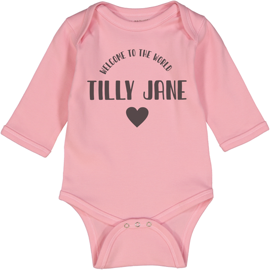 Welcome to the World Heart Pink LS body Personalized