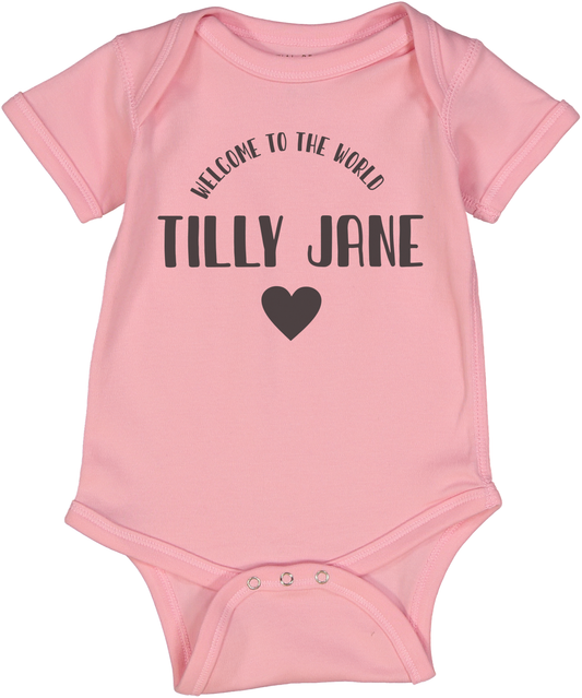 Welcome to the World Heart Pink ss body Perosnalized