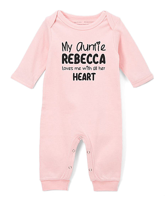 My Aunt Loves me with all her Heart Pink Personalized Romper