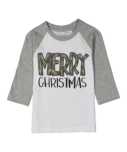 Camo Merry Christmas Gray Raglan Tee