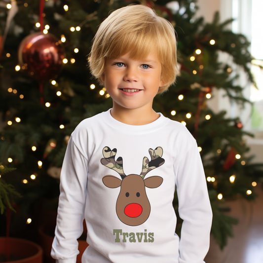 Camo Reindeer Personalized Long Sleeve Tee