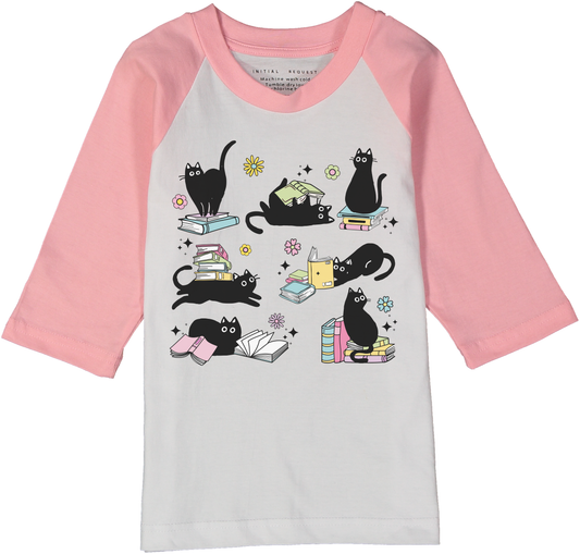 Cats & Books Pink Raglan Tee