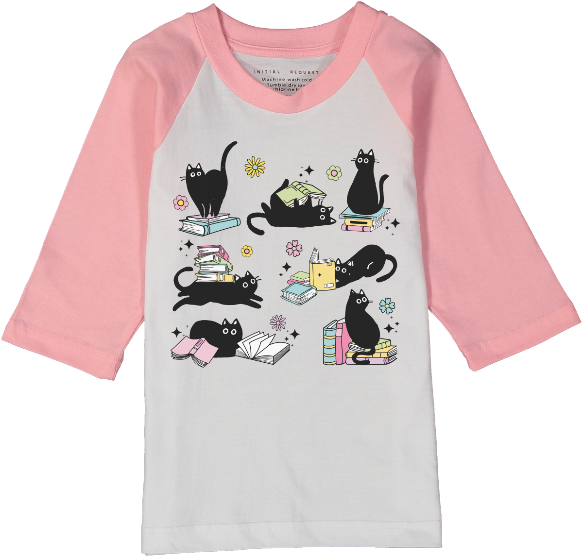 Cats & Books Pink Raglan Tee
