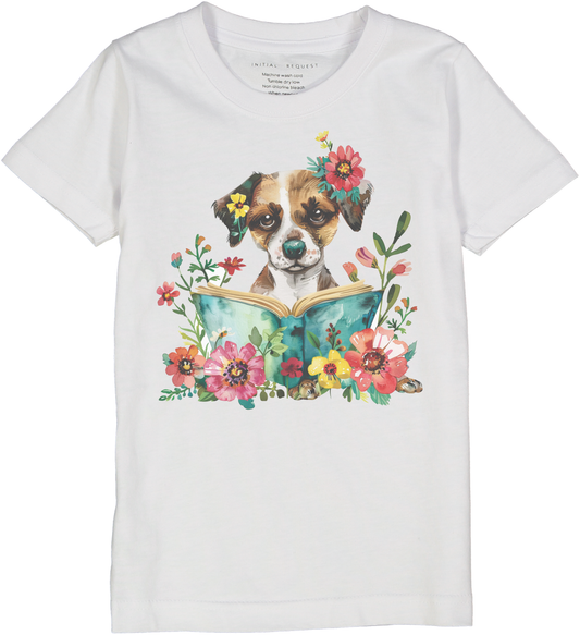 Dog Reading Book Floral SS Tee