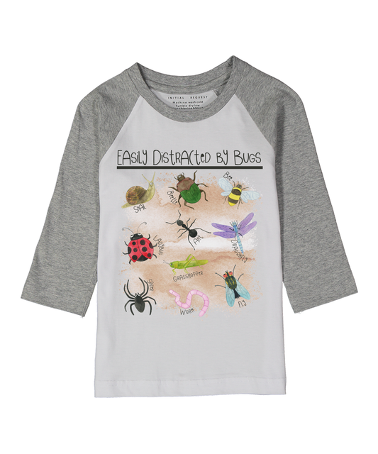 Easily Distracted by Bugs Gray Raglan tee