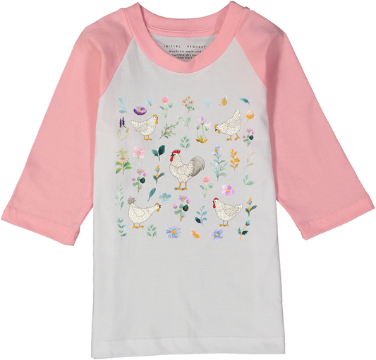 Flowers &  Chickens Pink Raglan tee