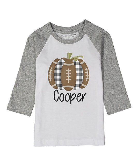 Personalized Football Pumpkin Gray Raglan Tee for Boys