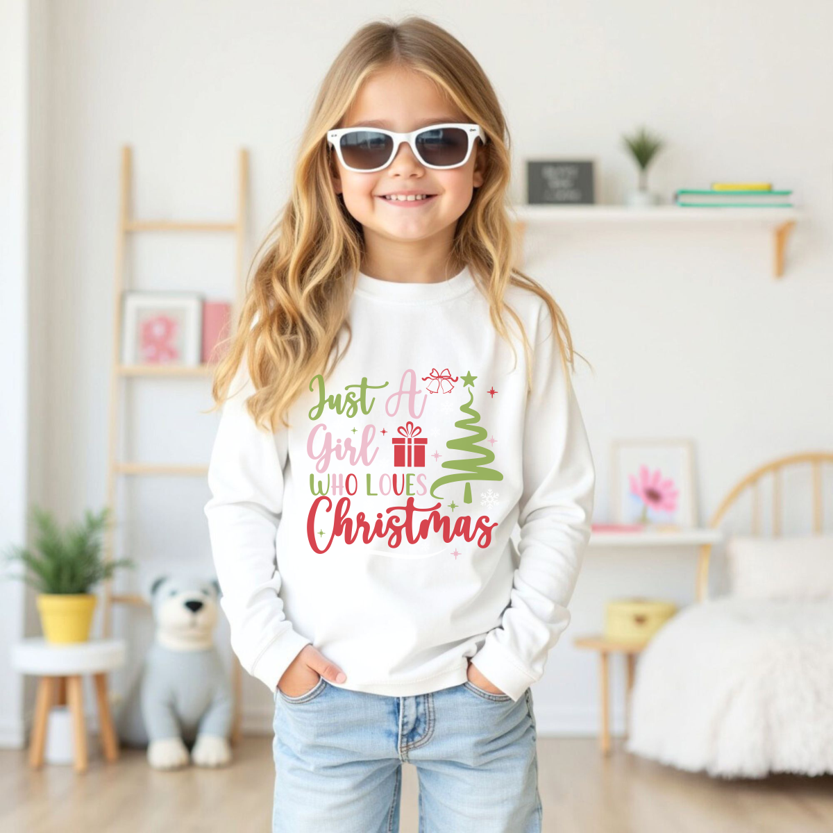 Just a Girl who Loves Christmas Long Sleeve Tee Holiday for Girls