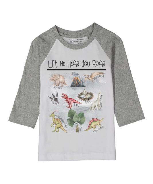 Let Me Hear Your Roar 7 Dinosaurs Gray Raglan Tee