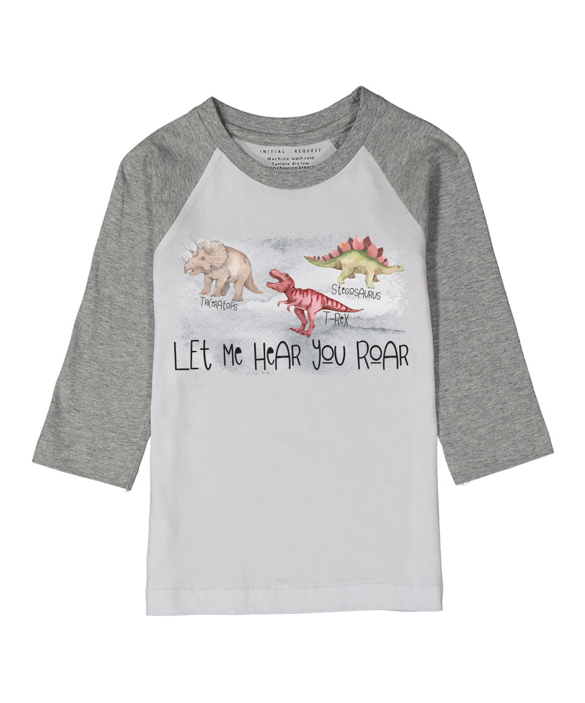 Let Me Hear you Roar 3 Dinosuars Gray Raglan Tee