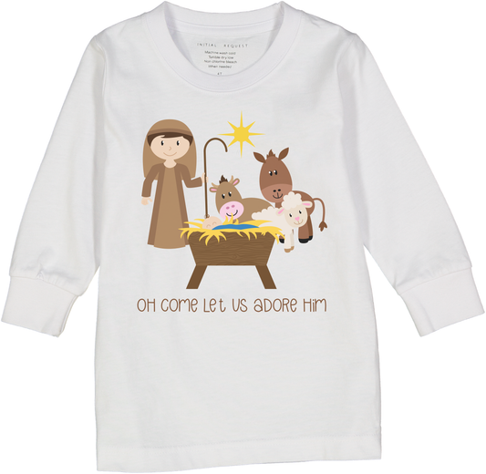 Oh Come Let us Adore Him Christmas Long Sleeve Tee for Girls and Boys