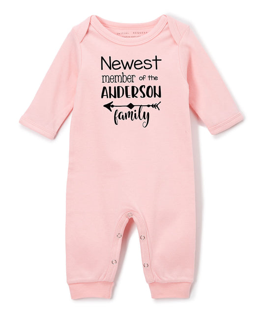 Personalized Newest Member of the Family Pink Romper