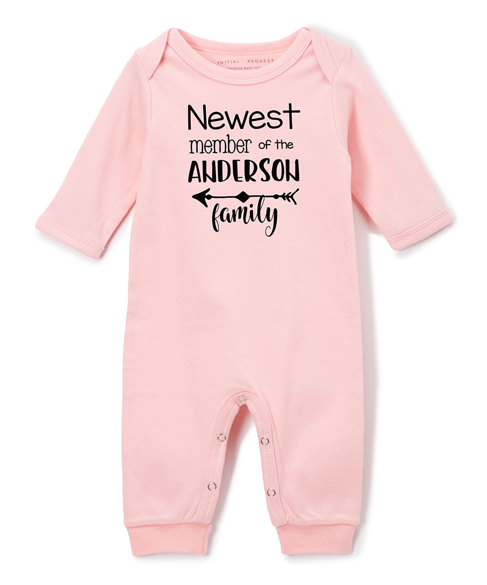 Personalized Newest Member of the Family Pink Romper