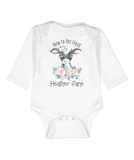 New to the Herd Baby Girl Personalized LS Bodysuit
