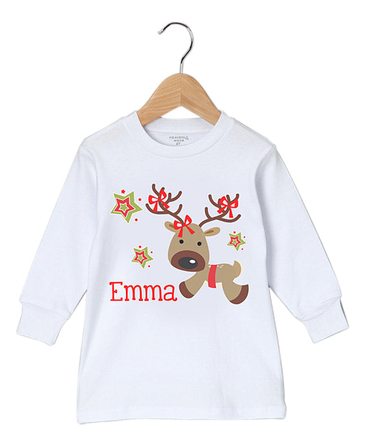 Personalized Reindeer Bows Long Sleeve Tee for Girls