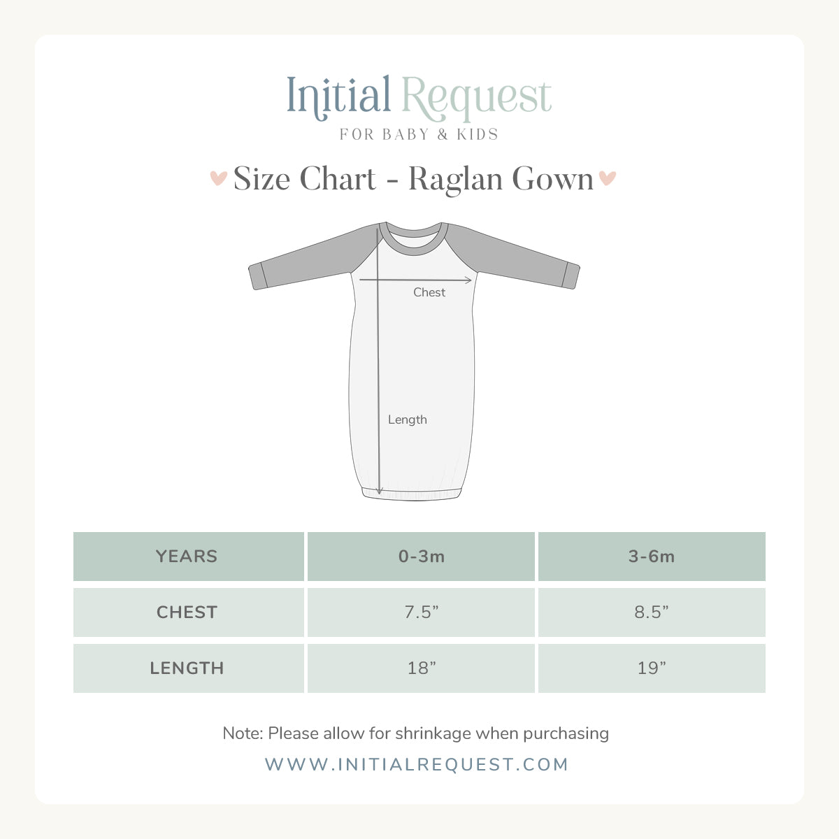 Raglan Gowns for Baby Pink, Blue or Gray for DTG, Embroidery Blanks