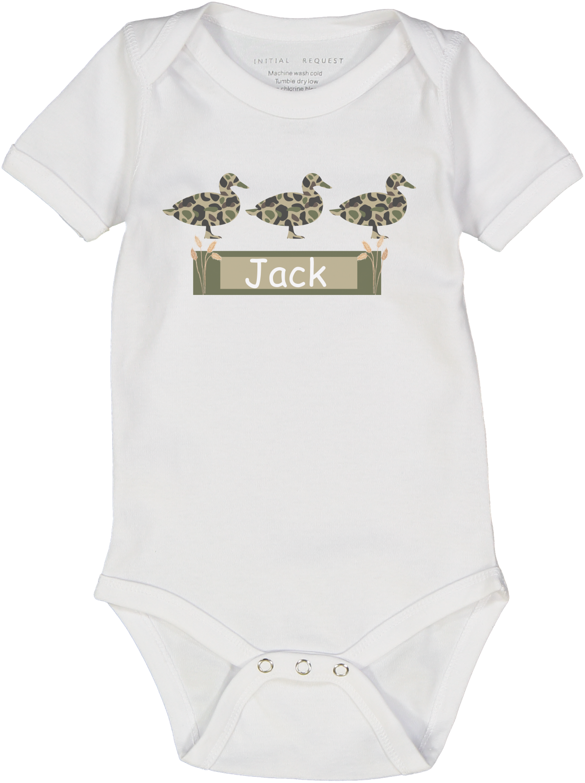 Camo ducks personalized short sleeve bodysuit