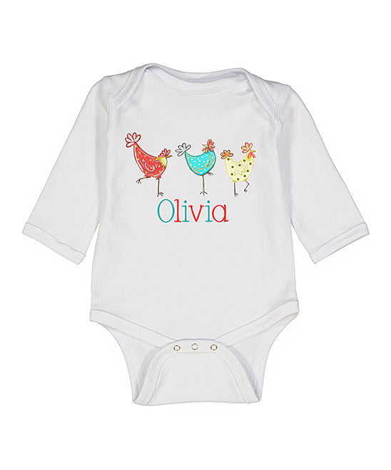 Three Chickens Baby Girl Personalized Long Sleeve Bodysuit