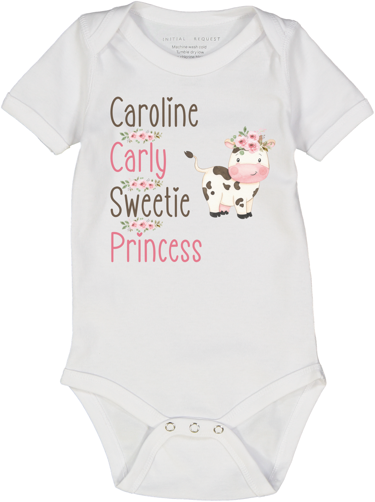 White Cute Cow Floral Four-Name Personalized Short-Sleeve Bodysuit