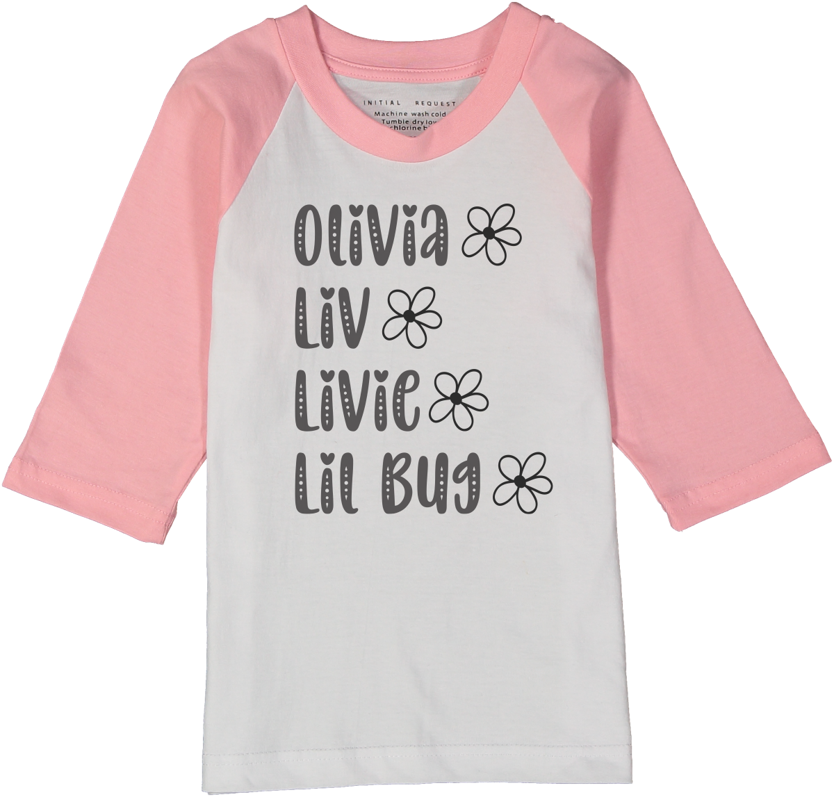 Black & Pink Floral Four-Name Personalized Raglan Tee