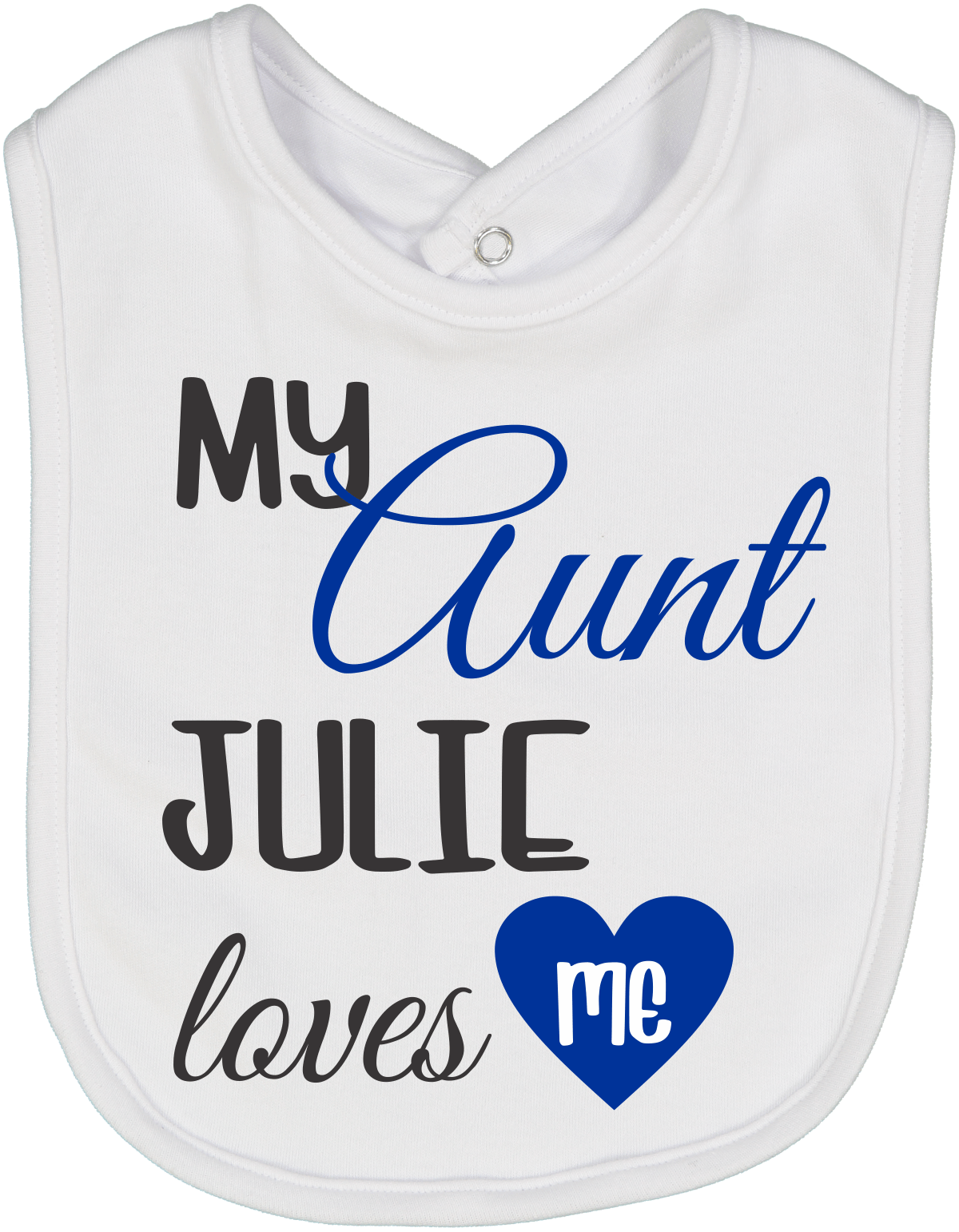 White & Blue 'My Aunt Loves Me' Personalized Name Bib