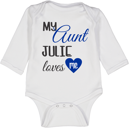 White & Blue 'My Aunt' Personalized Long-Sleeve Bodysuit