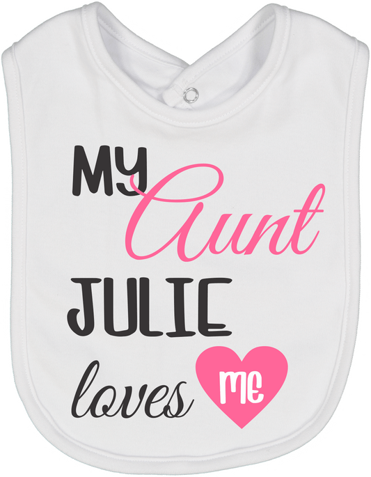 White & Pink 'My Aunt Loves Me' Personalized Name Bib