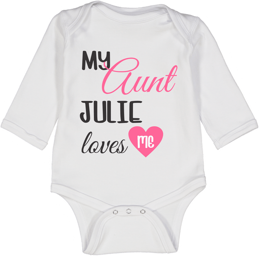 White & Pink 'My Aunt' Personalized Long-Sleeve Bodysuit