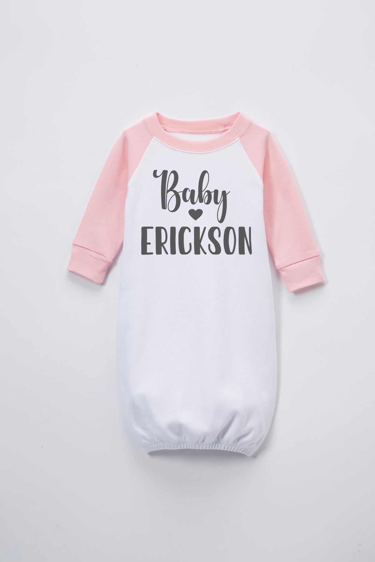 Pink Baby Heart Last name Pink Raglan Gown