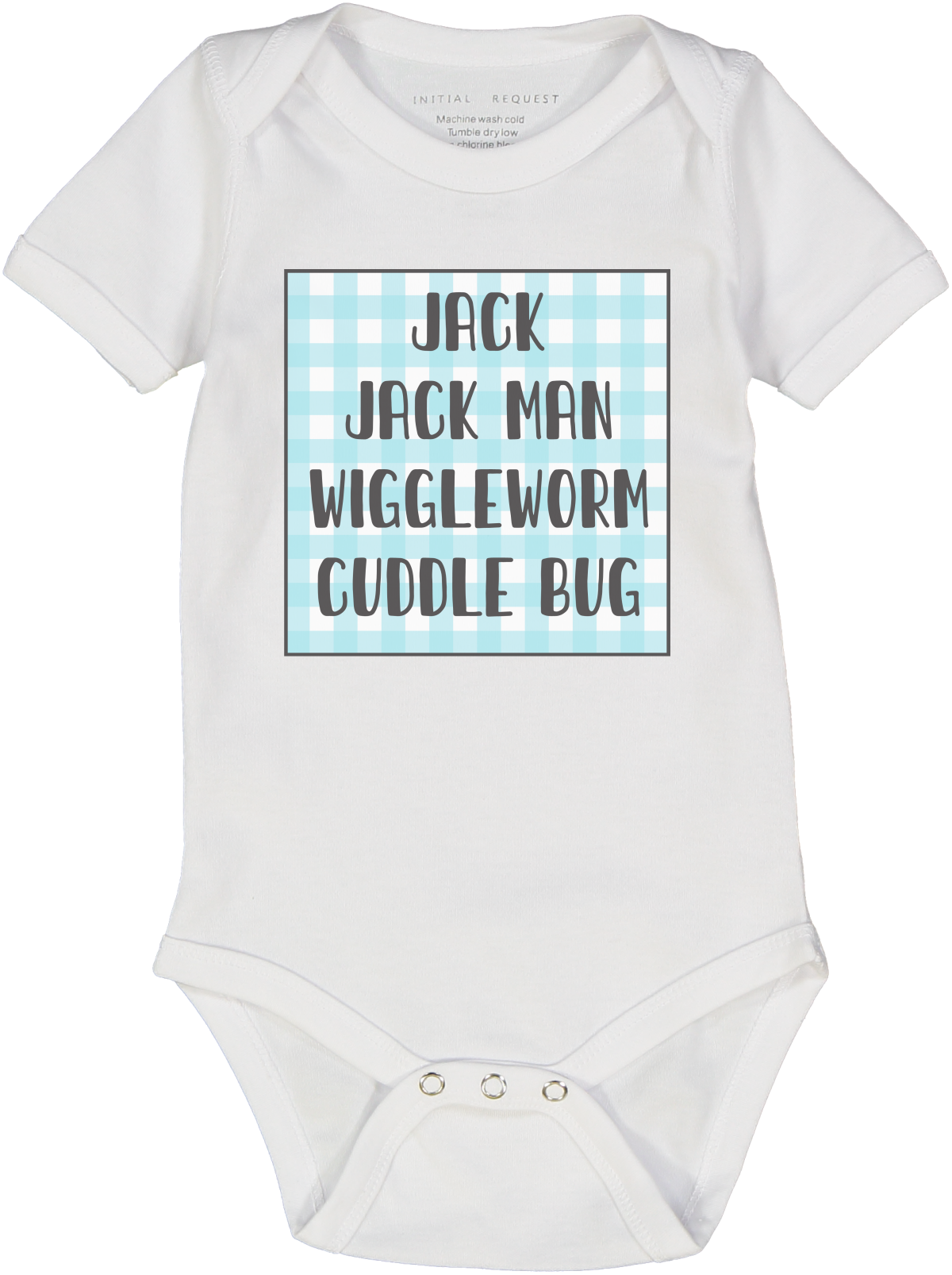 White & Blue Gingham Frame Personalized Short-Sleeve Bodysuit