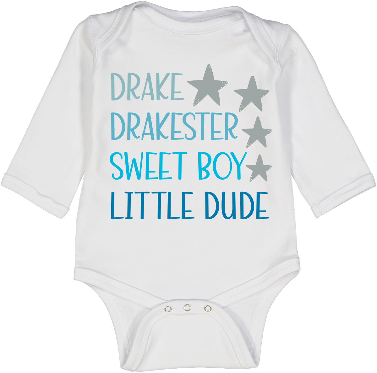 White & Blue Star Four-Name Personalized Long-Sleeve Bodysuit