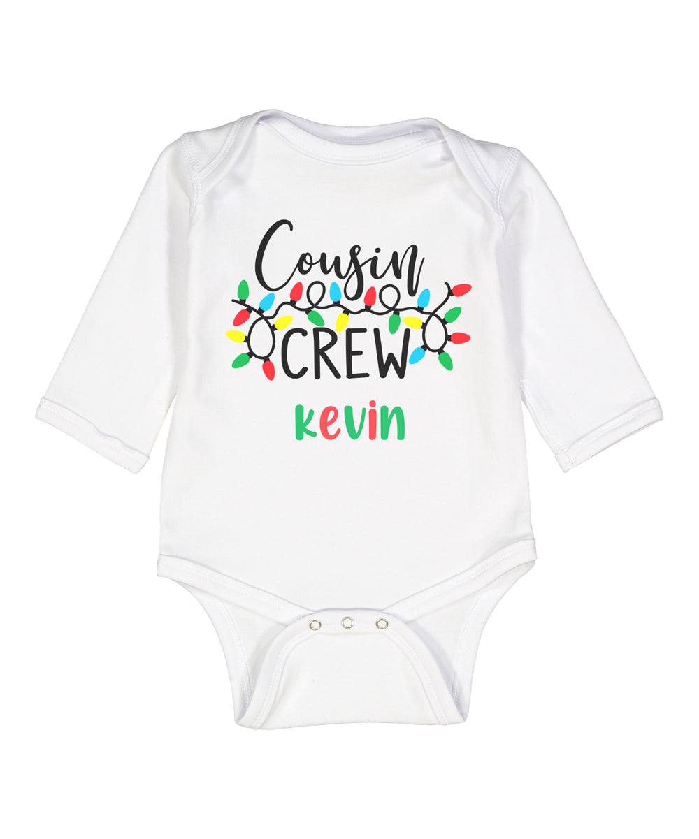 Personalized Christmas Cousin Crew Lights Baby long sleeve bodysuit