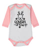 Reindeer Cousin Crew Red, Gray, and Pink Raglan Baby Bodysuit