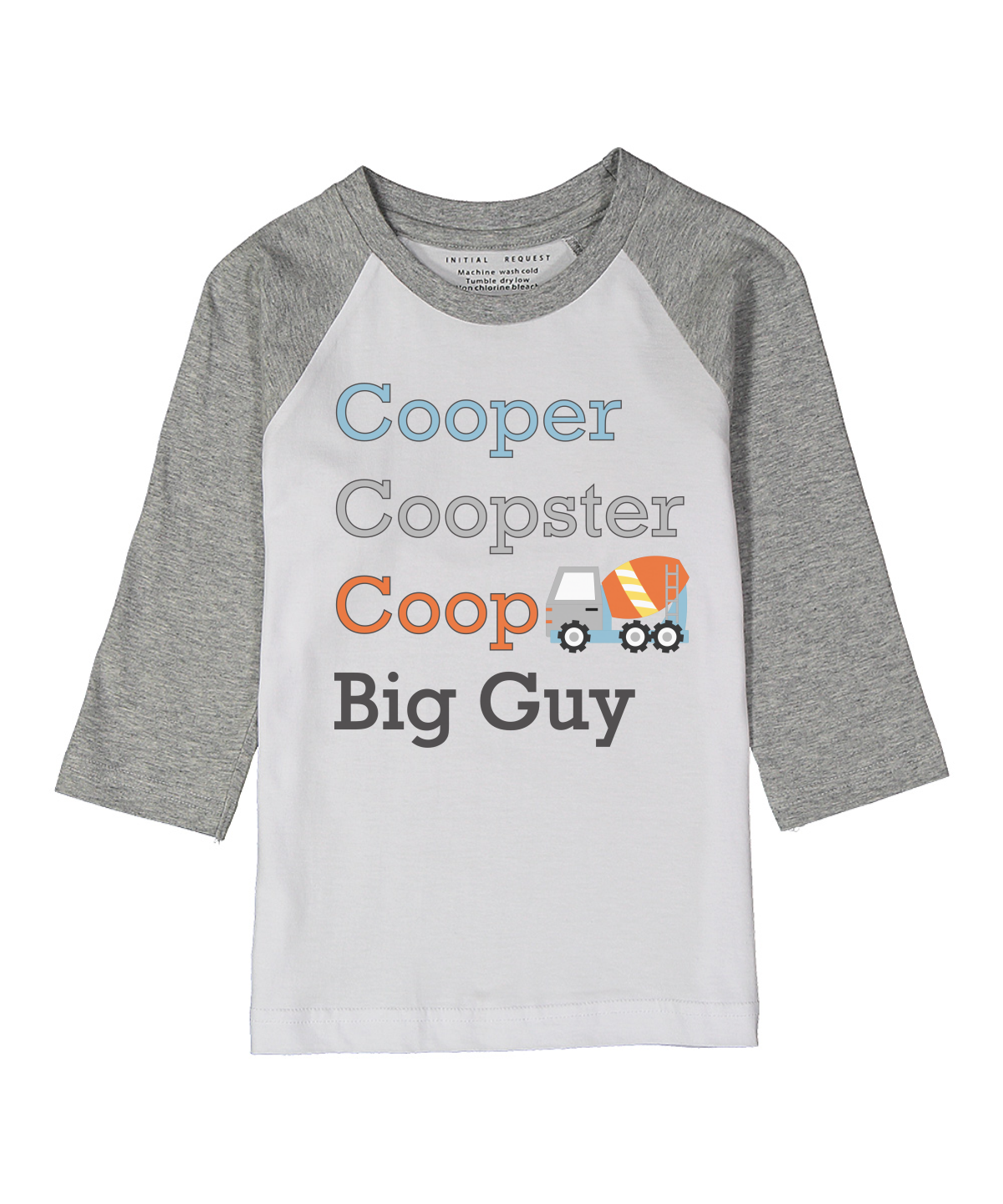 Gray & White Cement Truck Four-Name Personalized Gray Raglan Tee