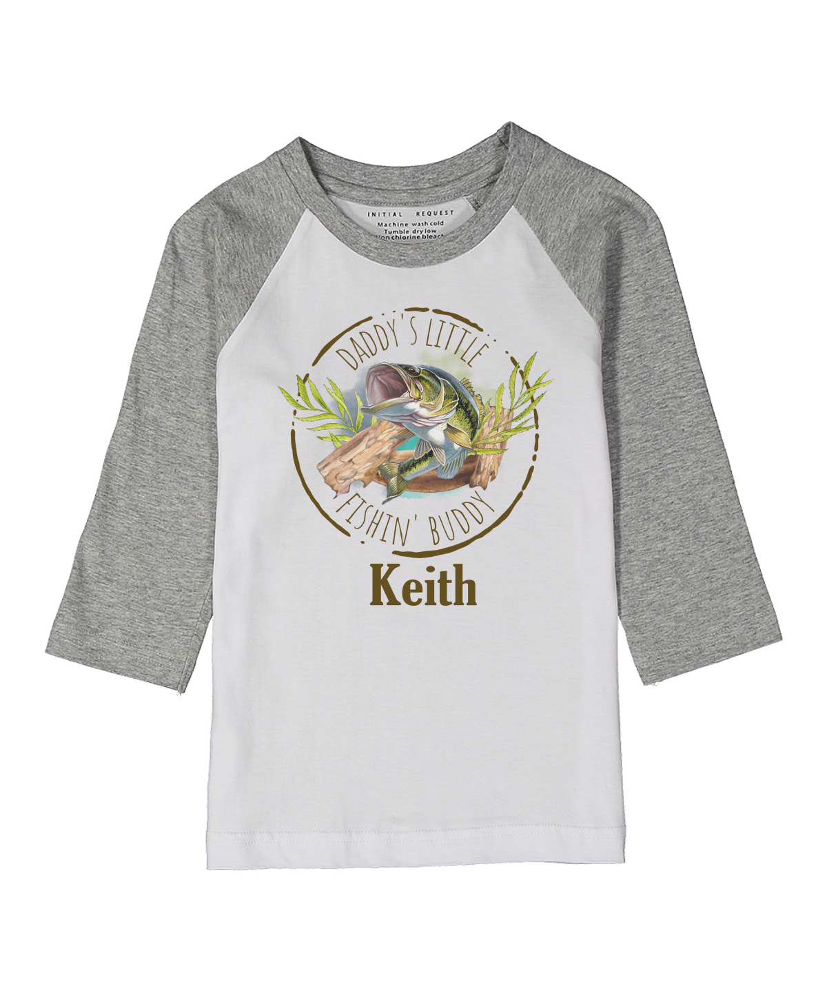 Daddy's Little Fishing Buddy Gray Raglan Tee Personalized