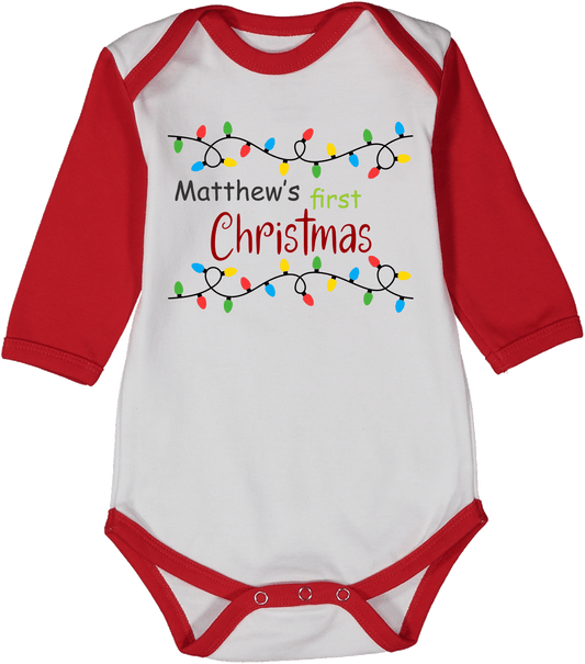 First Christmas Lights Red Raglan Body 5