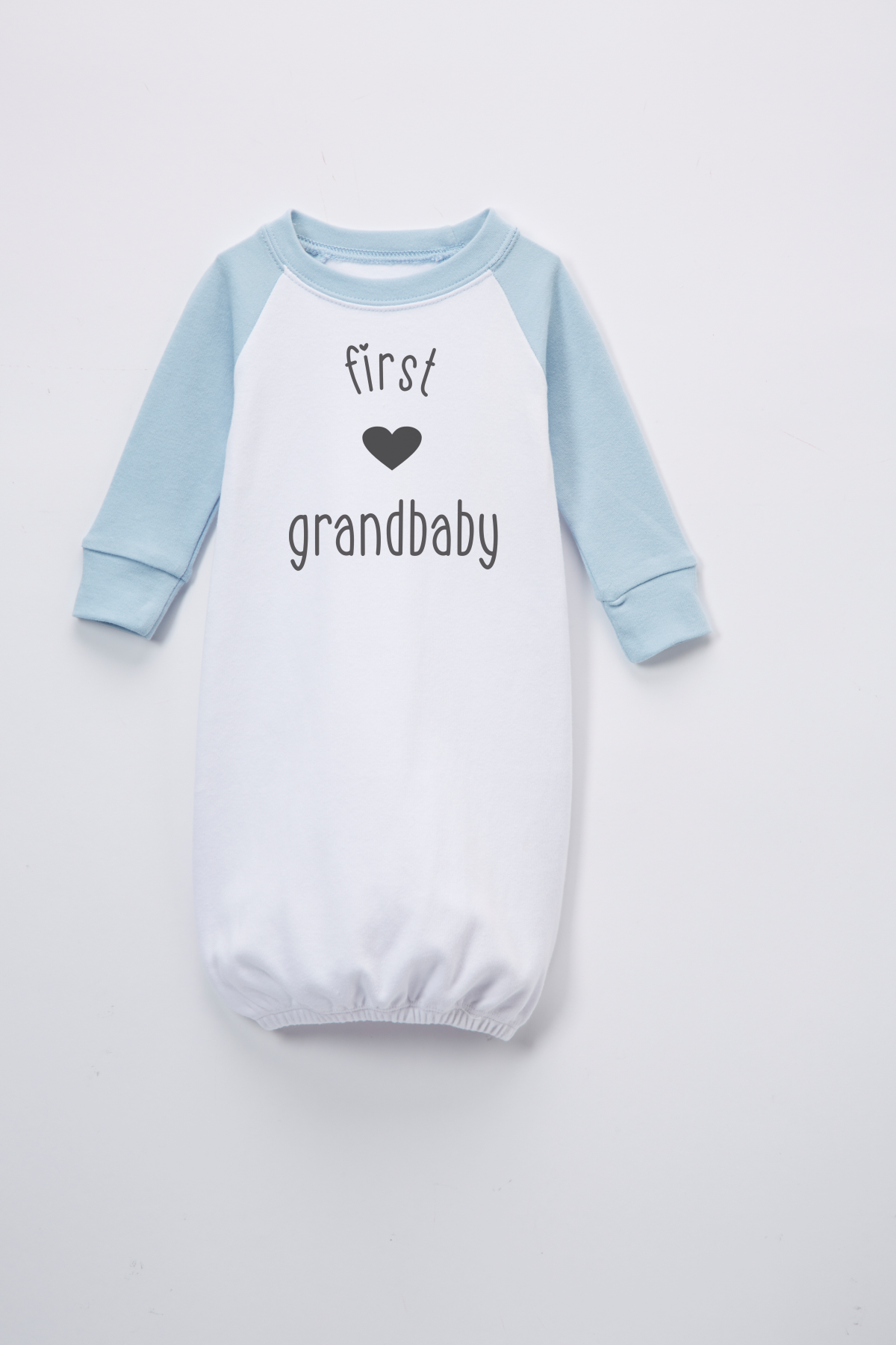 First Grandbaby Heart Blue Raglan Gown