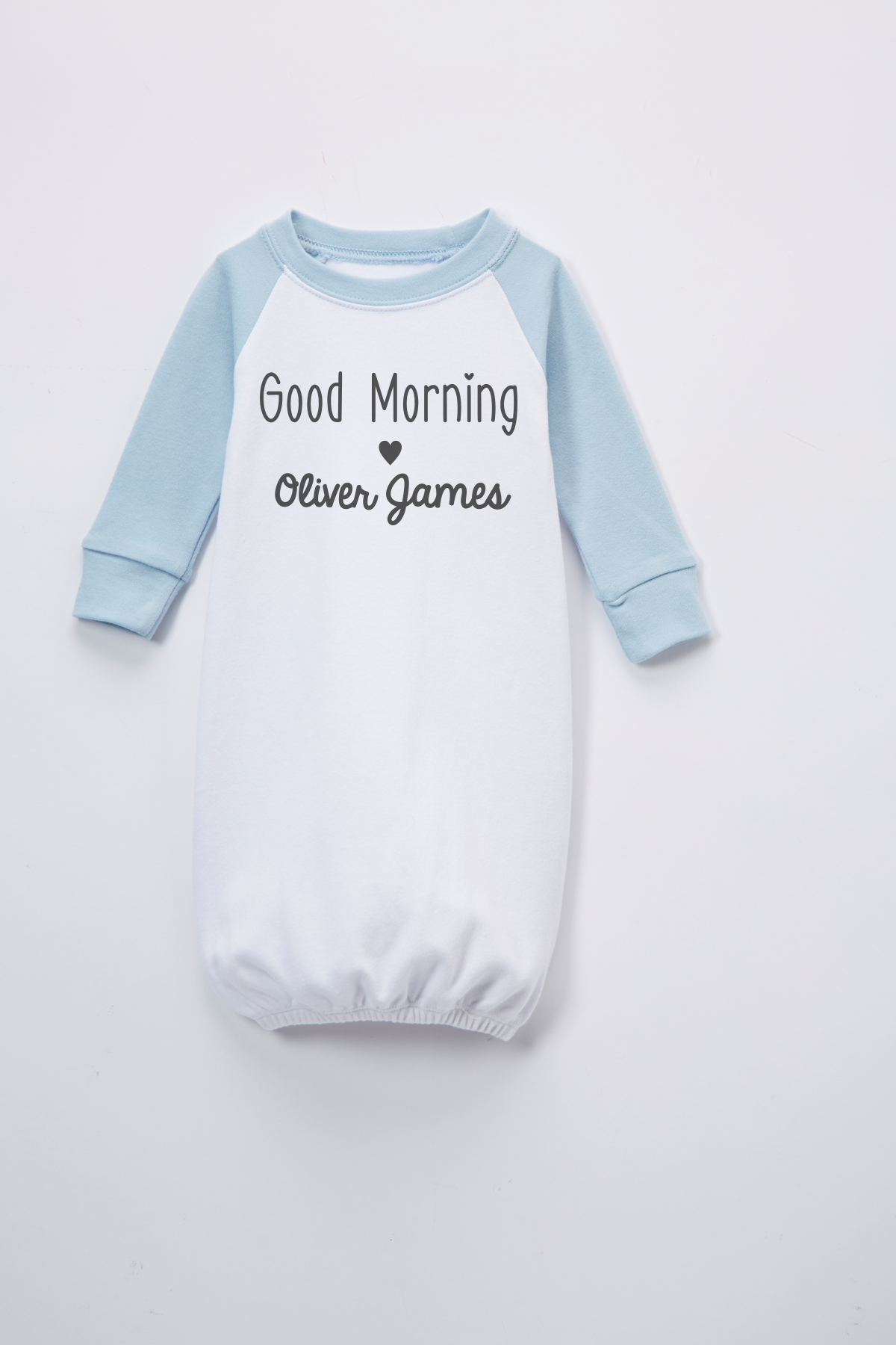 Good morning Baby Blue Raglan Gown Personalized