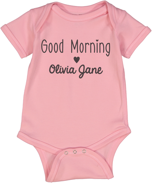 Good Morning Baby Pink Short sleeve onesie personalized