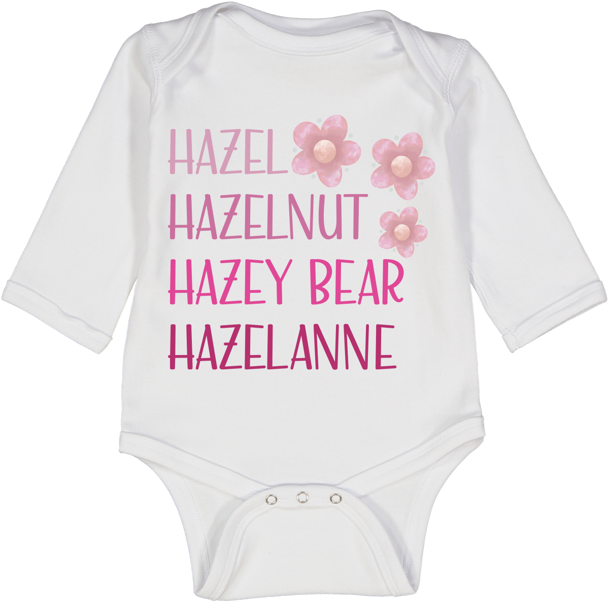 White & Pink Floral Four-Name Personalized Long-Sleeve Bodysuit