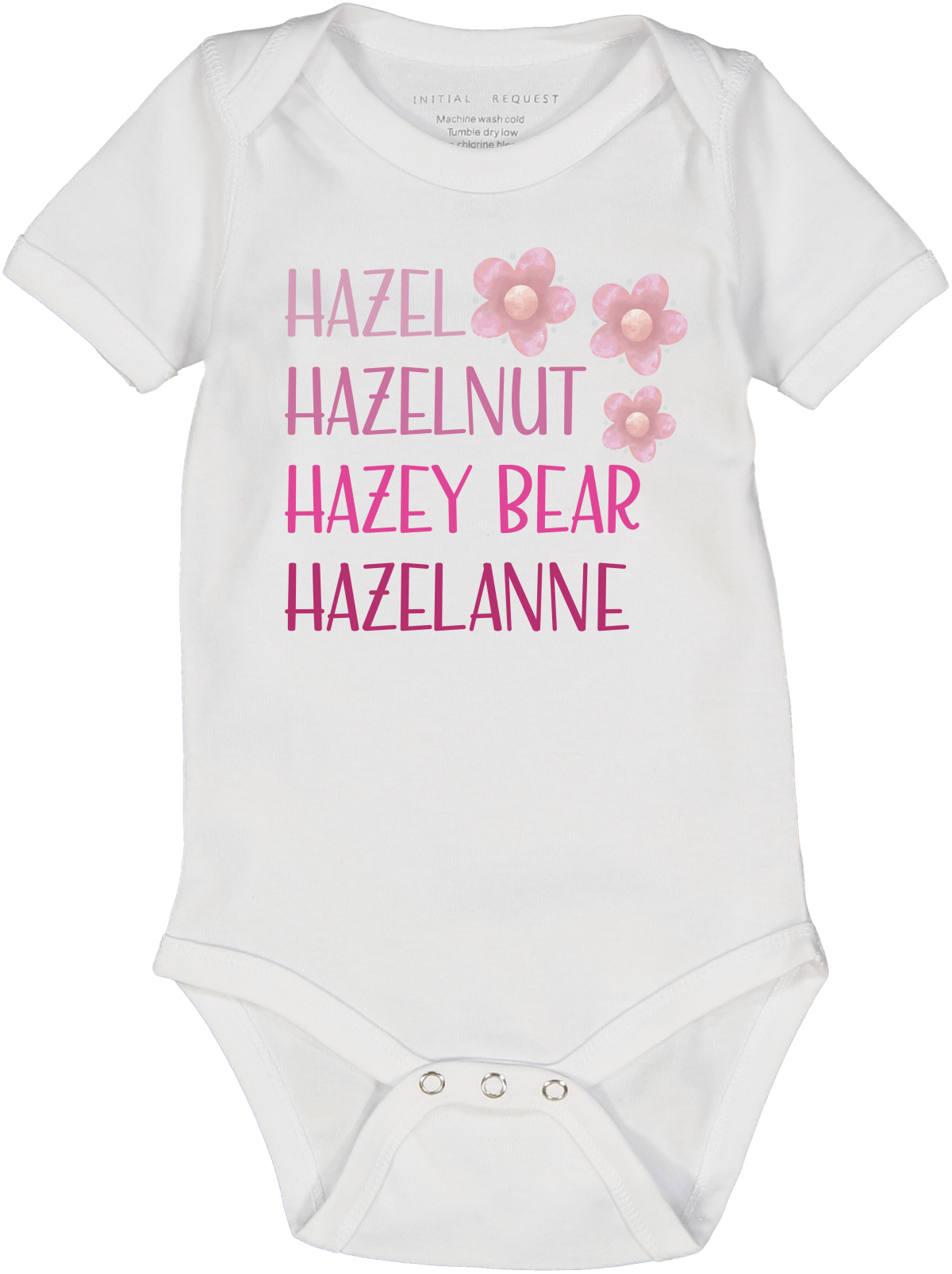 White & Pink Floral Four-Name Personalized Short-Sleeve Bodysuit