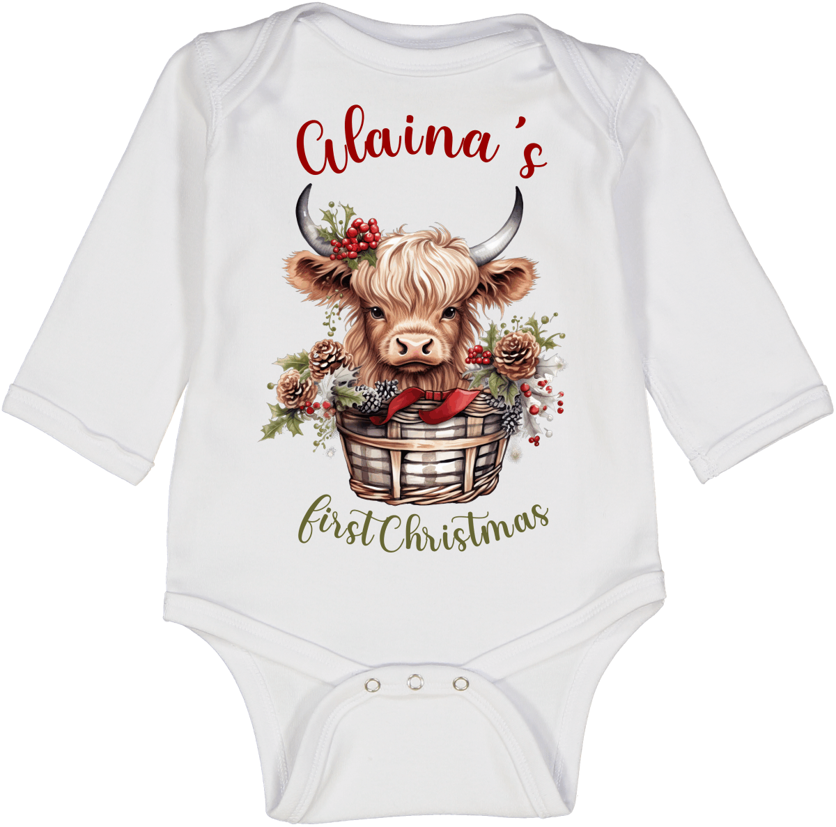 Highland Cow Christmas Basket Personalized LS Body  1