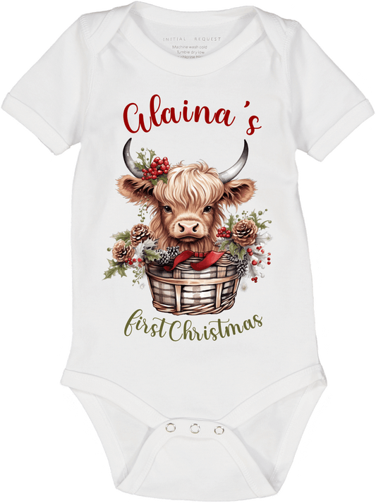 Highland Cow First Christmas Basket Personalized SS Body