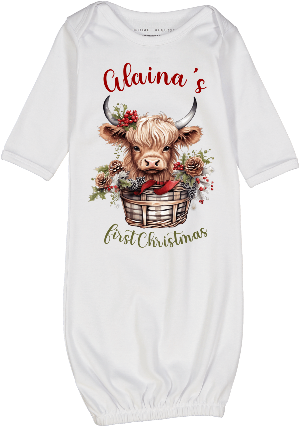 Highland Cow Basket Personalized First Christmas Gown