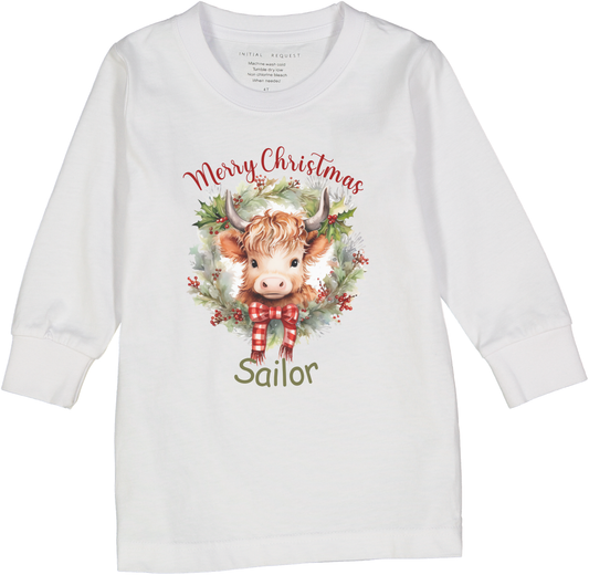 Highland Cow Wreath LS tee 5