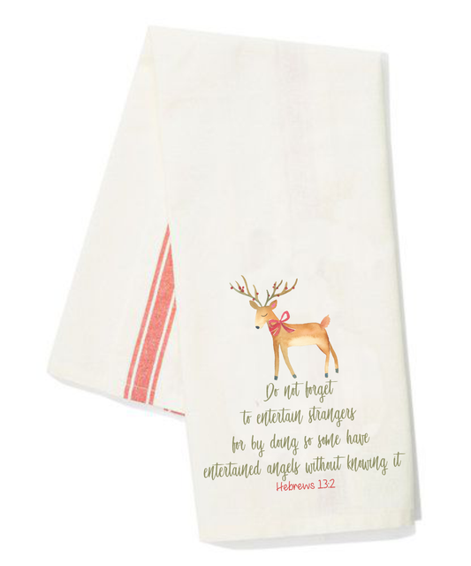 Hebrews 13:2 Red Stripe Kitchen Cotton Towel Christmas Holiday Hostess Gift