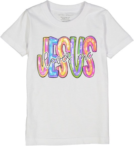 Jesus Loves Me Watercolor 2025 Short or Long Sleeve Christian Bible Verses Tee for GIrls